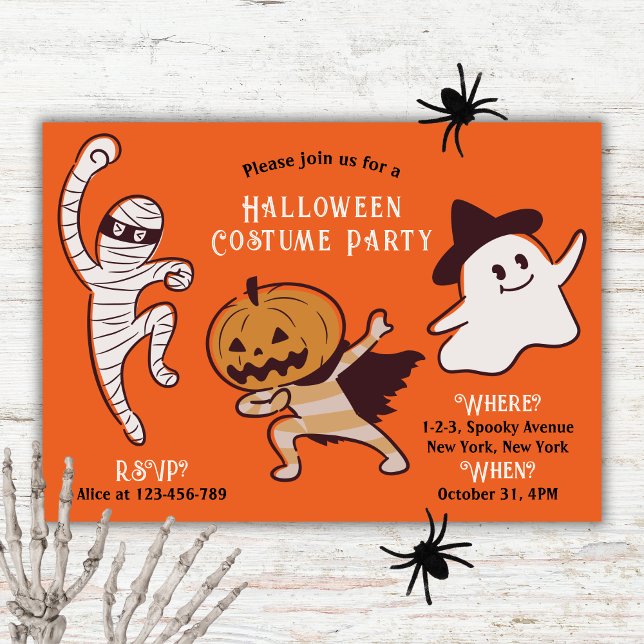 Invitation Fête Costume Halloween pas si effrayant pour les e (Kids Not So Scary Halloween Costume Party. Mummy, Pumpkin Monster, Cute Ghost.)