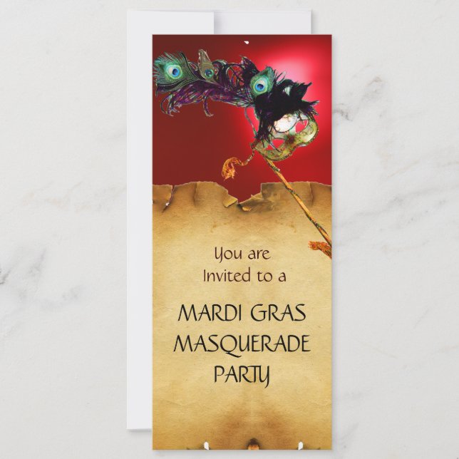 Invitation FÊTE COSTUMÉE DU MARDI GRAS, bleu rouge (Devant)