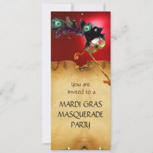 Invitation FÊTE COSTUMÉE DU MARDI GRAS, bleu rouge