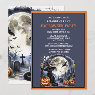 Invitation Fête Costumée Halloween Chat Noir 