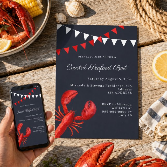 Invitation Fête Côtière de Bouillabaisse de Fruits de Mer (Créateur téléchargé)