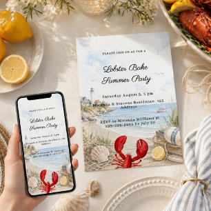 Invitation Fête côtière de cuisson du homard sur la plage