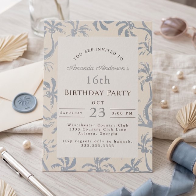 Invitation Fête côtière Dusty Blue d'anniversaire de 16 ans s (Créateur téléchargé)