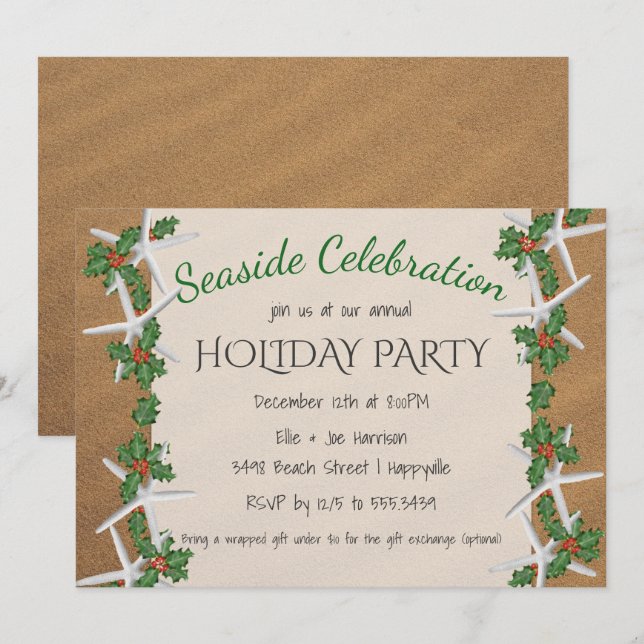 Invitation Fête Côtière Étoile de Mer Célébration de Noël (Devant / Derrière)