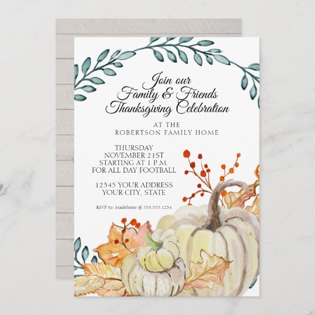 Invitation Fête d'action de grâces Feuille d'automne rustique (Devant / Derrière)