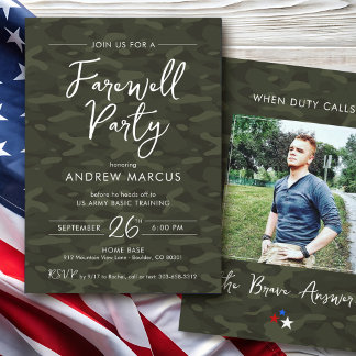 Invitation Fête d'adieu avec photo de camouflage militaire