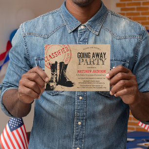 Invitation Fête d'adieu militaire rustique Adieu