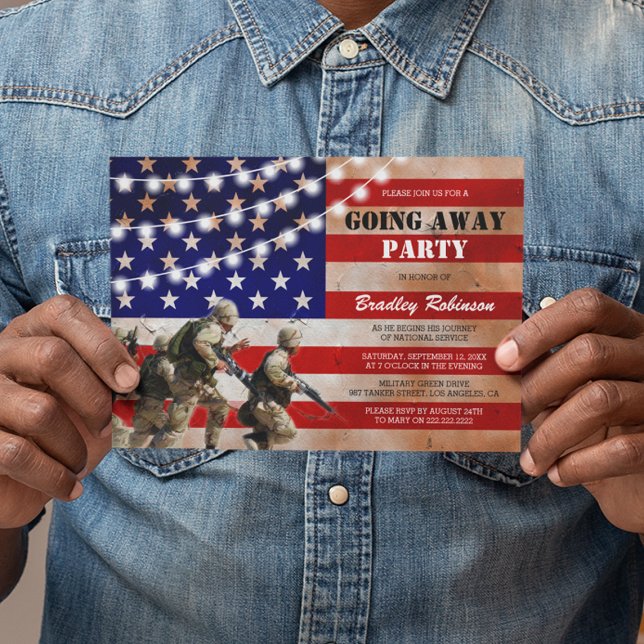 Invitation Fête d'adieu militaire rustique | Soldat (Créateur téléchargé)
