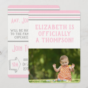 Invitation Fête d'adoption Gris et rose modernes