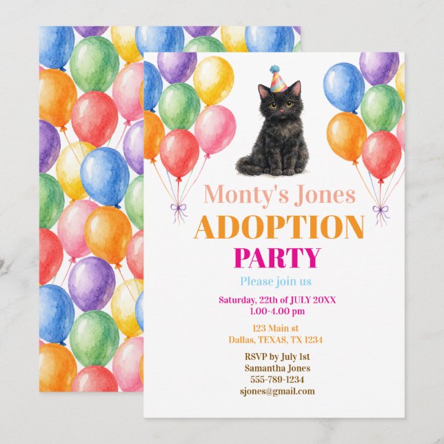 Invitation Fête d'adoption Jour de prise Chat noir Animal de  (Devant / Derrière)