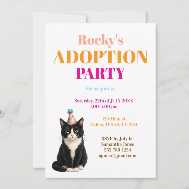 Invitation Fête d'adoption Jour de prise Smoking Chat (Devant)