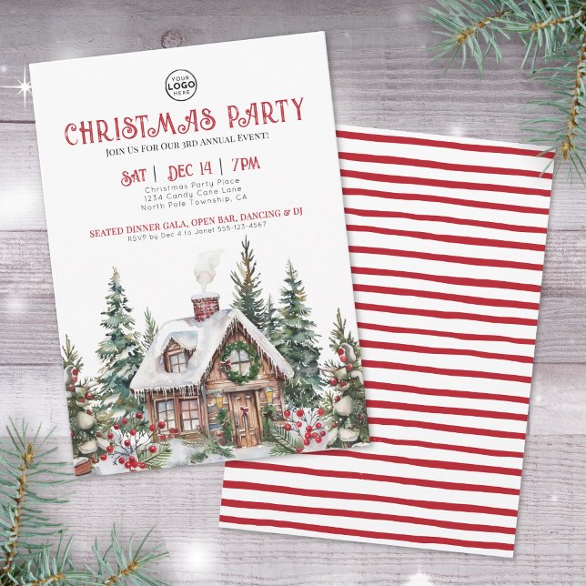 Invitation Fête d'affaires festive de Noël (Festive Winter Watercolor Business Christmas Party Invitation )
