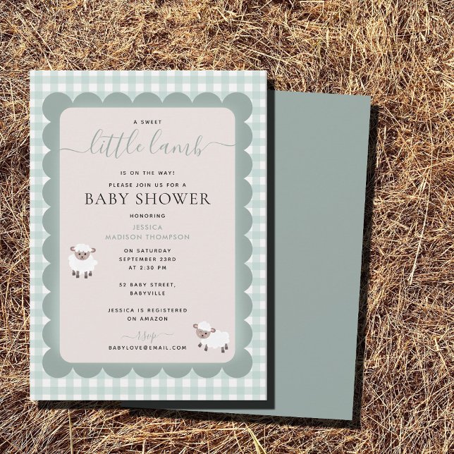 Invitation Fête d'Animaux de Ferme d'Agneau Bébé Garçon Bleu (Lamb Farm Party Animals Blue Boy Baby Shower Invitation)