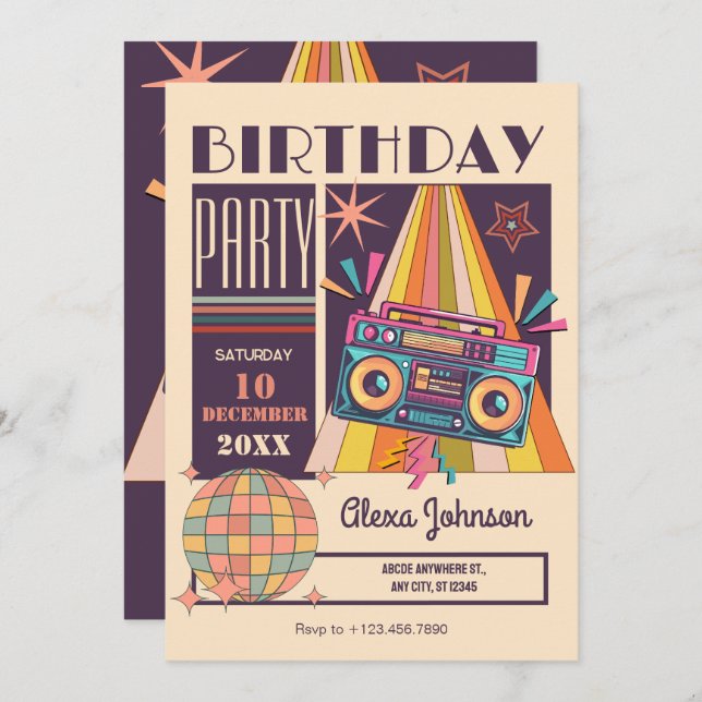 Invitation Fête d'anniversaire (Devant / Derrière)