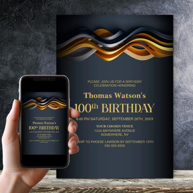 Invitation Fête d'anniversaire 100 ans orange et gris moderne (Créateur téléchargé)