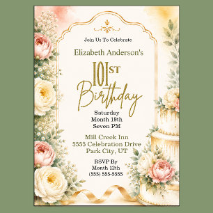 Invitation Fête d'anniversaire 101 ans de la belle pivoine