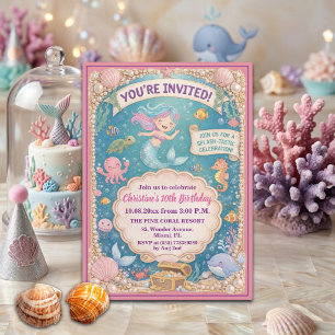 Invitation Fête d'anniversaire 10 ans de sirène sous la mer a