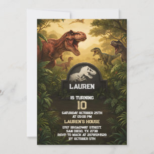 Invitation Fête d'anniversaire 10 ans Dinosaure Jurassique T-