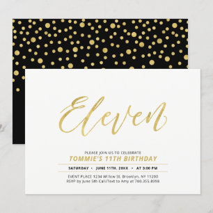 Invitation Fête d'anniversaire 11 ans avec lettrage moderne s