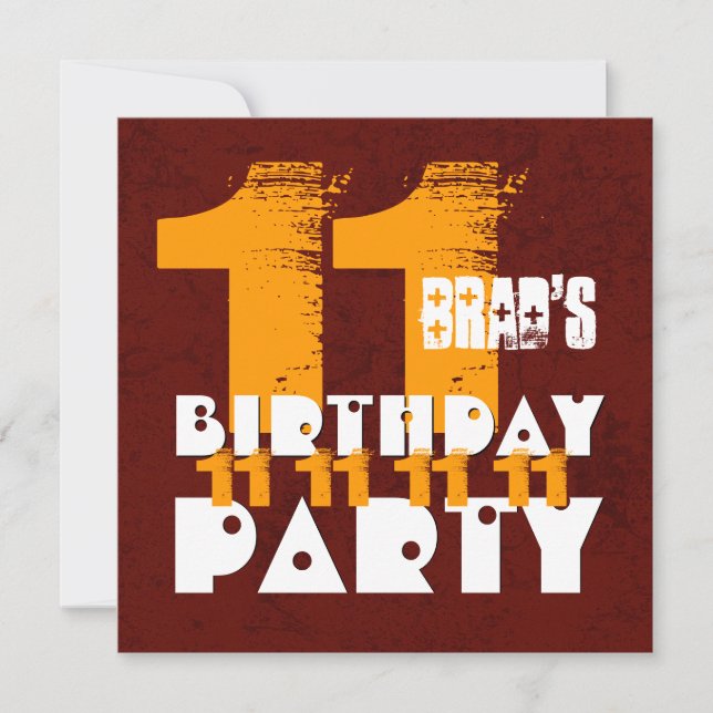 Invitation Fête d'anniversaire 11 ans TONS CHAUDS Grunge Z04B (Devant)