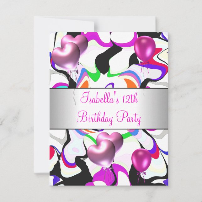 Invitation Fête d'anniversaire 12 ans Ballons abstraits roses (Devant)