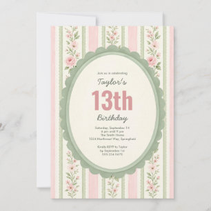 Invitation Fête d'anniversaire 13 ans Floral Vintage