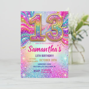 Invitation Fête d'anniversaire 13 ans Paillettes Étincelle Ar