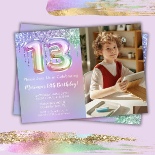Invitation Fête d'anniversaire 13 ans Photo Paillettes Rose V