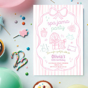 Invitation Fête d'anniversaire 13 ans Pink Bow Spa Sleepover