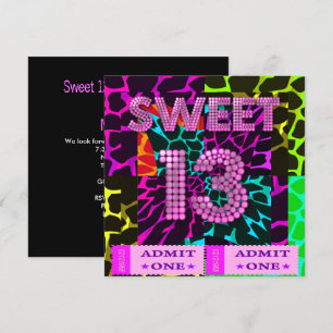 Invitation Fête d'anniversaire 13 ans sucrée Imprimé animal m