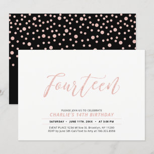 Invitation Fête d'anniversaire 14 ans avec lettrage moderne e