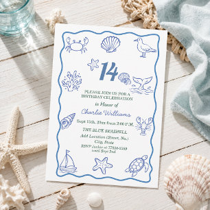 Invitation Fête d'anniversaire 14 ans sur la vie marine dessi