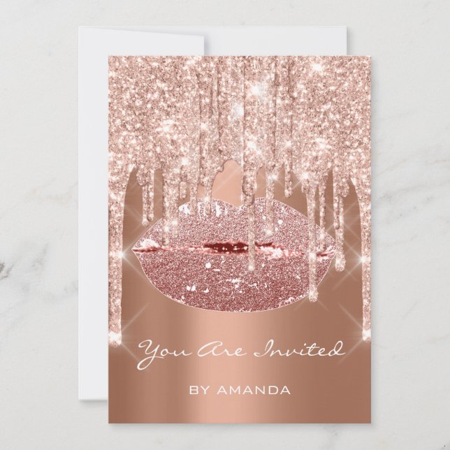 Invitation Fête d'anniversaire 16 ans baiser lèvres rose or p (Devant)