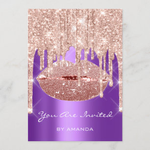 Invitation Fête d'anniversaire 16 ans baiser lèvres rose pail