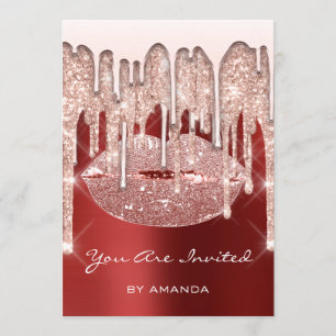 Invitation Fête d'anniversaire 16 ans baiser lèvres rose pail