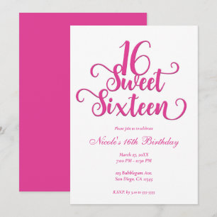 Invitation Fête d'anniversaire 16 ans douce blanche et rose v