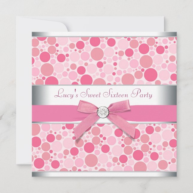 Invitation Fête d'anniversaire 16 ans douce bulles roses (Devant)