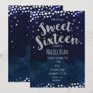 Invitation Fête d'anniversaire 16 ans douce Nuit étoilée bleu
