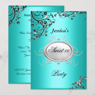 Invitation Fête d'anniversaire 16 ans douce turquoise