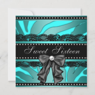Invitation Fête d'anniversaire 16 ans rayée bleu cyan sucrée
