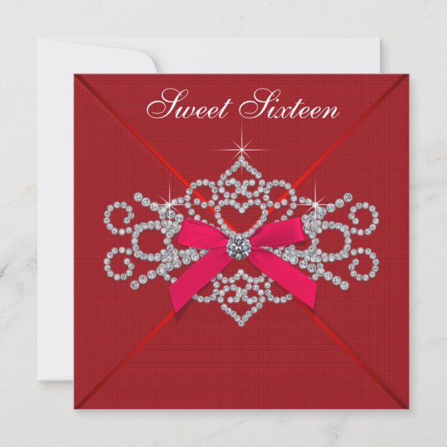 Invitation Fête d'anniversaire 16 ans Red Diamond Red Sweet (Devant)