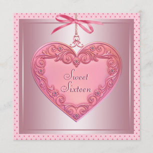 Invitation Fête d'anniversaire 16 ans Sweet 16 rose cœur rose