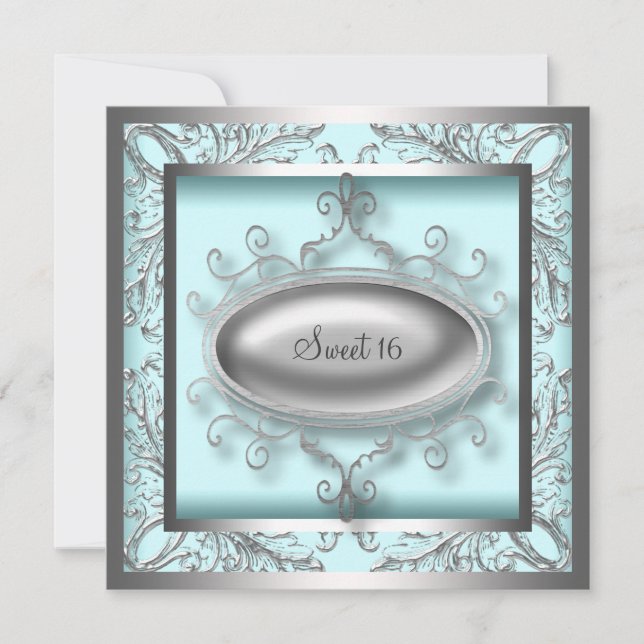 Invitation Fête d'anniversaire 16 ans Sweet Teal Blue (Devant)