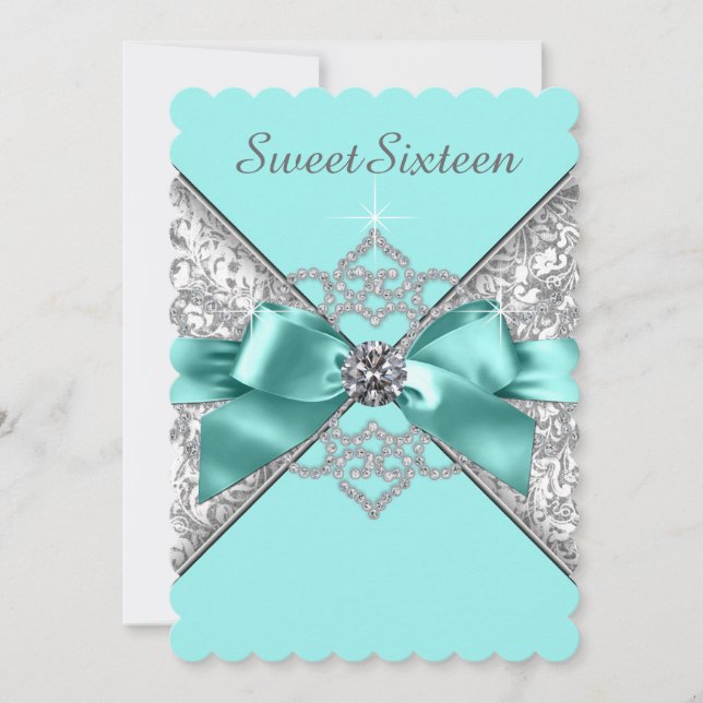 Invitation Fête d'anniversaire 16 ans White Diamonds Bleu sar (Devant)