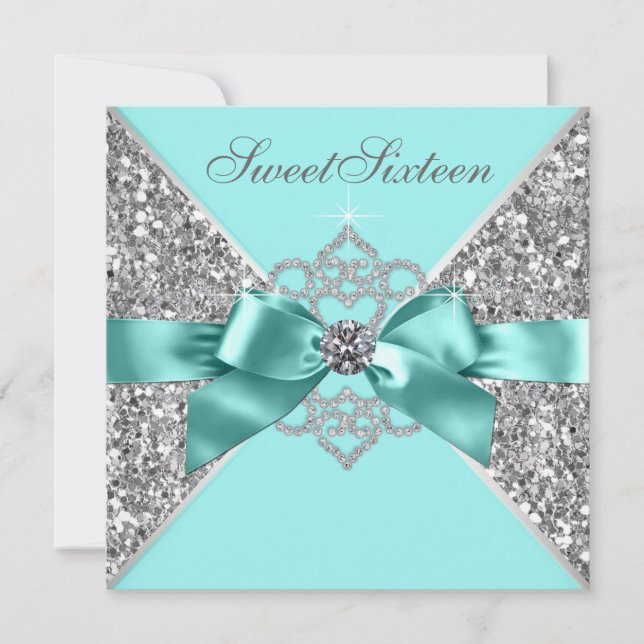Invitation Fête d'anniversaire 16 ans White Diamonds Bleu sar (Devant)