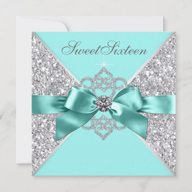 Invitation Fête d'anniversaire 16 ans White Diamonds Bleu sar (Devant)