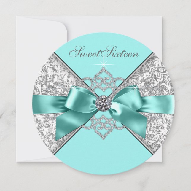 Invitation Fête d'anniversaire 16 ans White Diamonds Bleu sar (Devant)