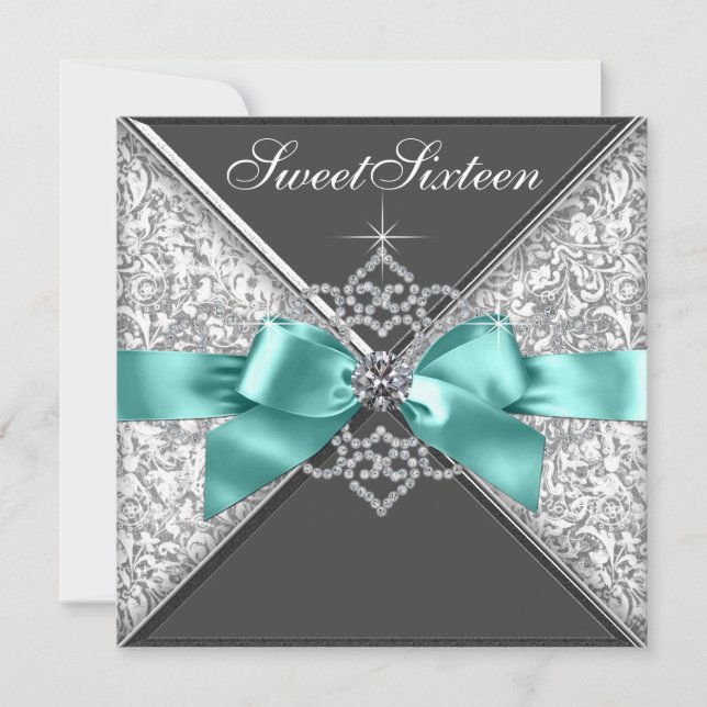 Invitation Fête d'anniversaire 16 ans White Diamonds Bleu sar (Devant)