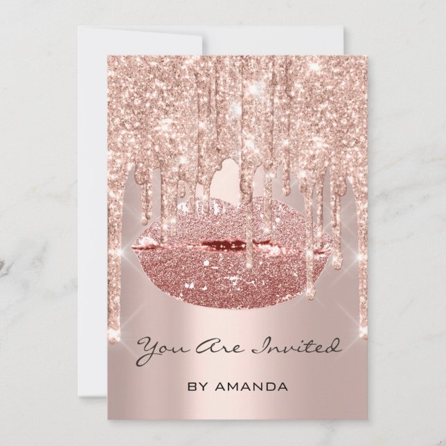 Invitation Fête d'anniversaire 16e Rose des lèvres Kiss Parti (Devant)