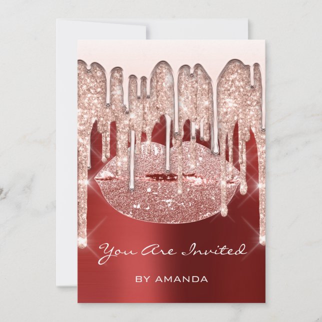 Invitation Fête d'anniversaire 16th Kiss Lips Rose Parties sc (Devant)